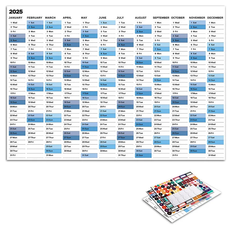 New 2025 English Wall Calendar Single Sheet Annual Wall Hanging Calendar Blank Gird Memo Daily Planner Simple Room Decoration