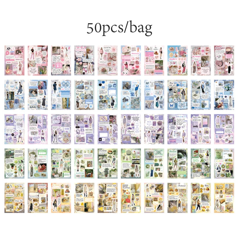 2Style 50Pcs/book Korean Style Cut Film Sticker Book DIY Handbook Envelope Seal Stickers Phone Case Scrapbook Photo Frame Diary