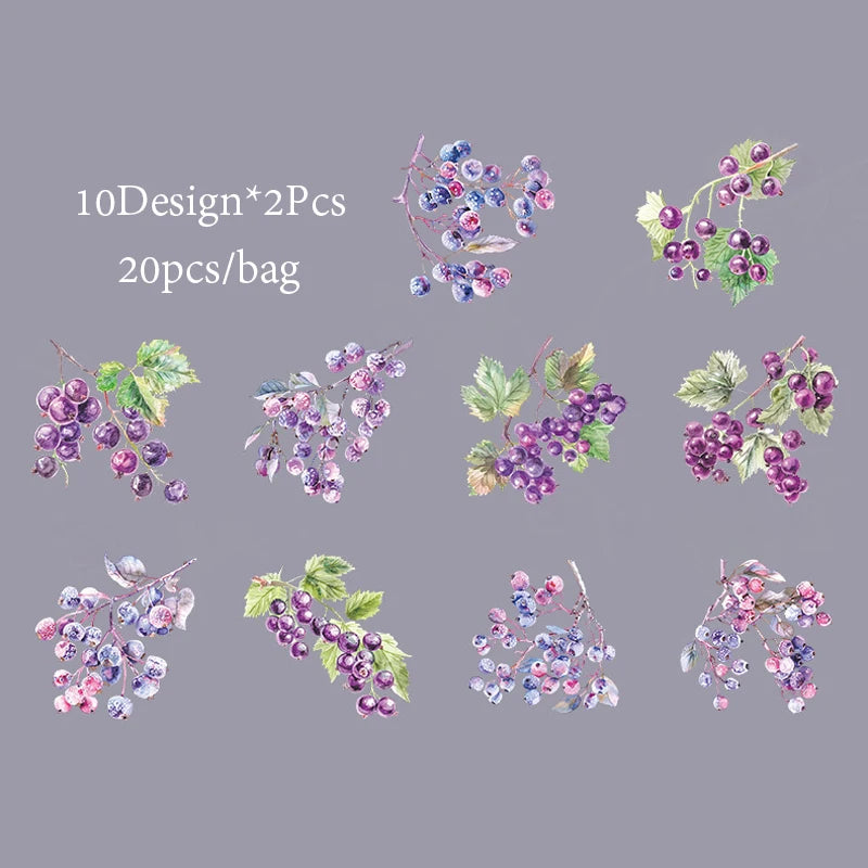 6Style 20Pcs/bag Fruit Full of Branches Series Shell Light Stickers Creative Material DIY Handbook Scrapbook Photo Frame