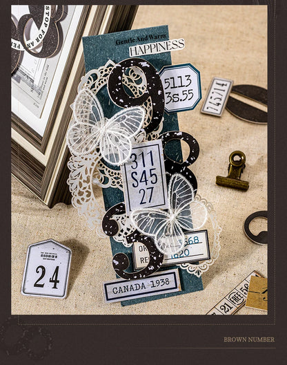 Journal GO 20pcs Creative Hard Card Vintage Numbers Stickers for Photo Frame Scrapbooking Journaling diy Retro Number Sticker
