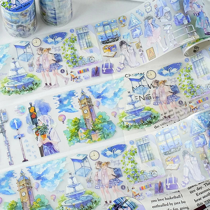 Mr Paper 3rolls/bag Good Time Series Matte PET Scenic Tape Masking Tape DIY Scrapbooking Photo Frame Glass Mug Phone Case