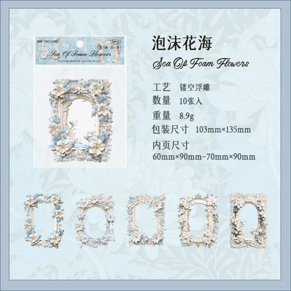 10Sheets/Bag Hollow Relief Retro Frame Collage Card European Flower Photo Frame Hand Account Decoration Material