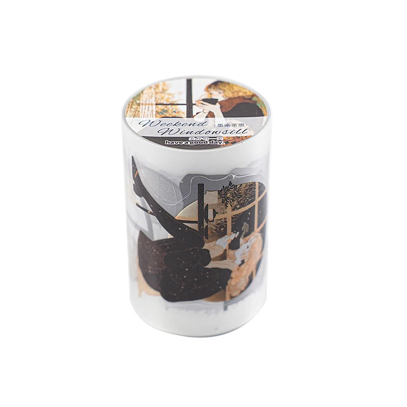 1roll Tape Weekend Window Sill Series Leisure Character Window PET Tape Decoration Notebook Photo Frame Stationery DIY Stickers