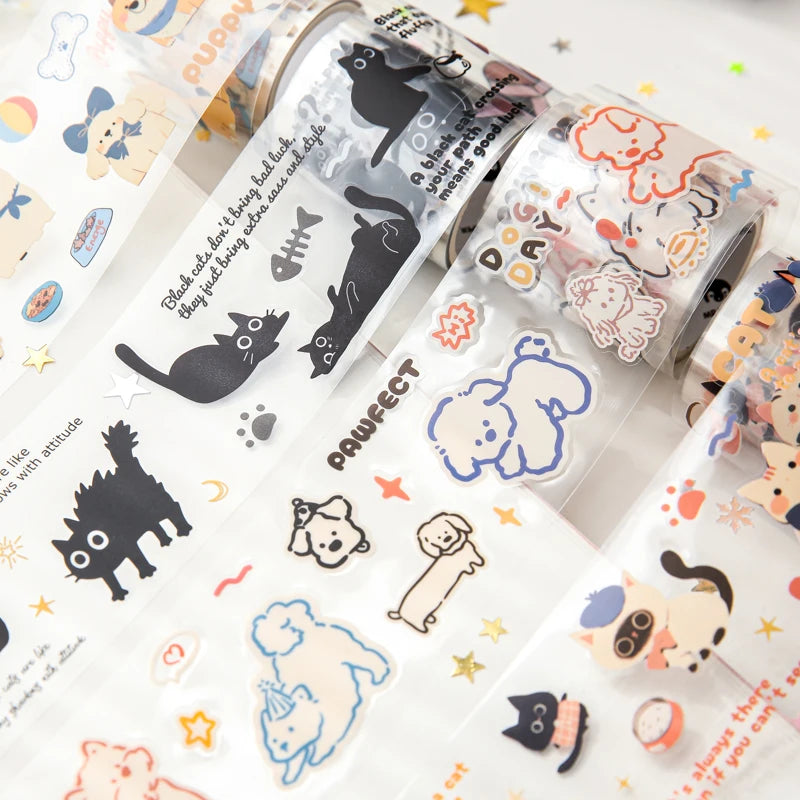 Mr Paper 2rolls/bag kawaii cat and dog diary series tape cute style handbook tape DIY diary photo frame phone case