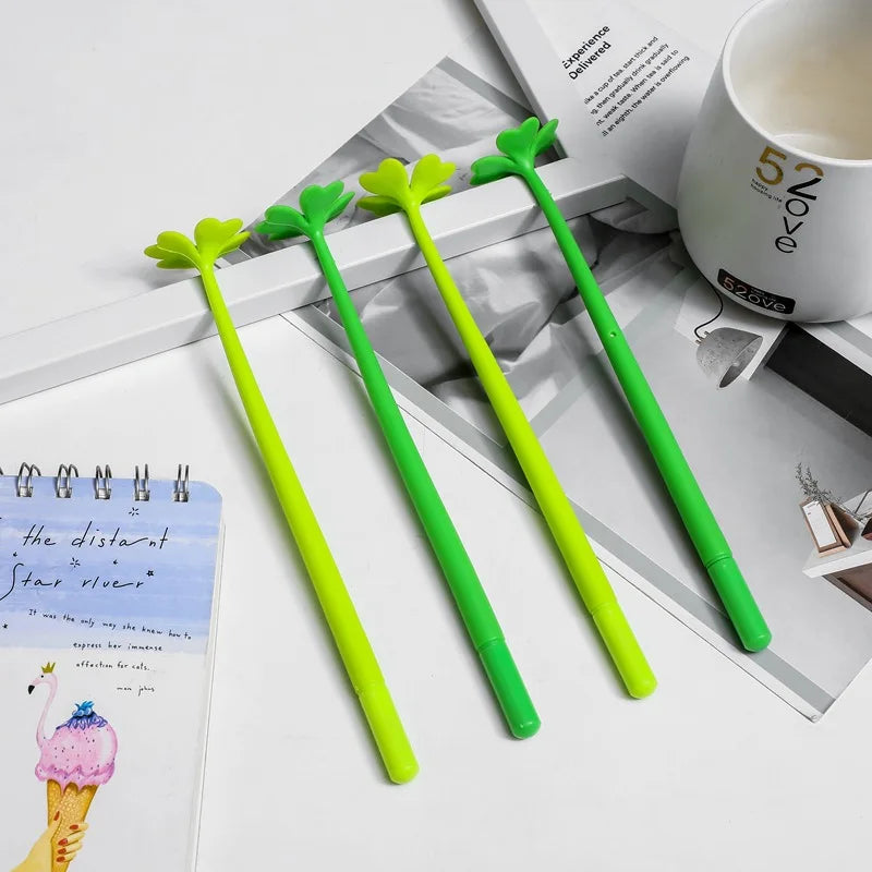 24 Pcs Creative Four-leaf Clover Flowers Artificial Flowers Neutral Pen Cute Small Fresh Lucky Flower Student Stationery