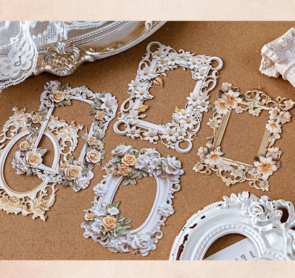 10Sheets/Bag Hollow Relief Retro Frame Collage Card European Flower Photo Frame Hand Account Decoration Material