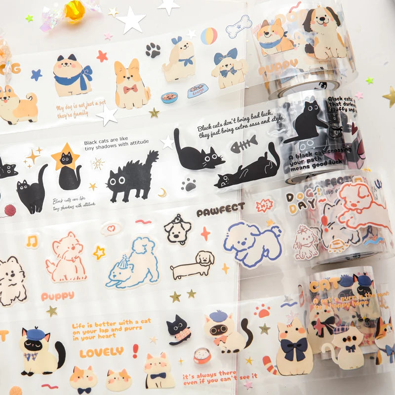 Mr Paper 2rolls/bag kawaii cat and dog diary series tape cute style handbook tape DIY diary photo frame phone case