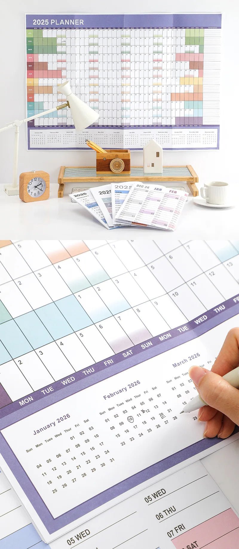 New 2025 English Wall Calendar Single Sheet Annual Wall Hanging Calendar Blank Gird Memo Daily Planner Simple Room Decoration