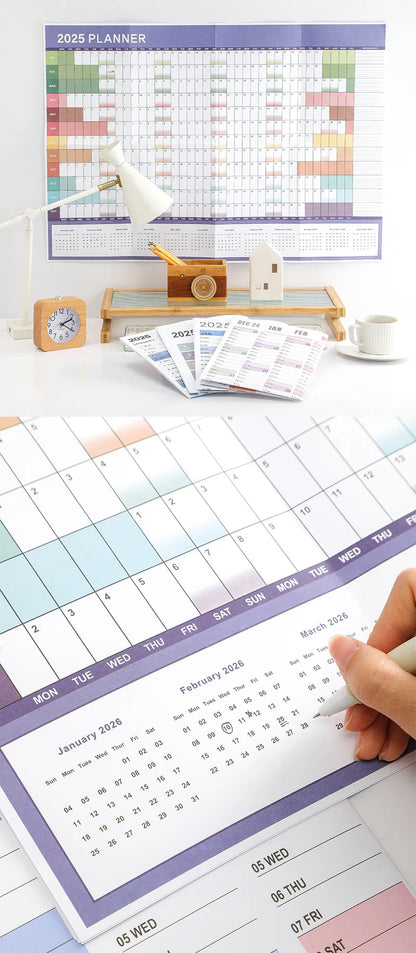New 2025 English Wall Calendar Single Sheet Annual Wall Hanging Calendar Blank Gird Memo Daily Planner Simple Room Decoration