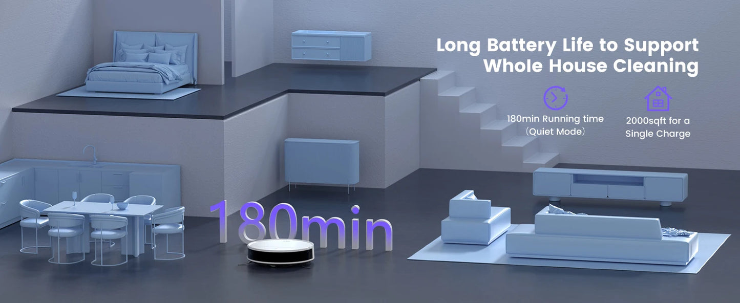 OKP K5P Robot Vacuum Cleaner, 5000Pa, 180 Mins, WiFi/App, Slim Design, Self-Charging, Perfect for Hard Floors, Pet Hair, Carpets