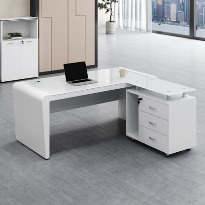 L Shaped White Office Desk Modern Luxury Home Office Workstation Furniture Large Spacious Desktop With Drawers Computer Desk  bo