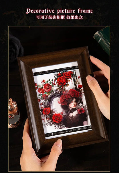15Pieces PET Sticker Shadow Night Dark Gothic Photo Frame Black Winged Rose Stickers School Supplies Scrapbook 140*90mm
