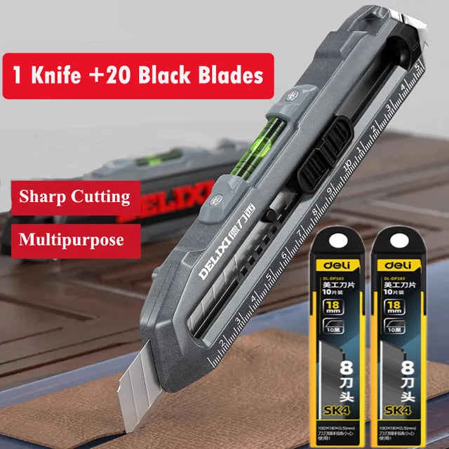 Multifunctional Utility Knife with Ruler and Level High Quality Cutting Tool Heavy-Duty All Steel Thickened Wallpaper Knife