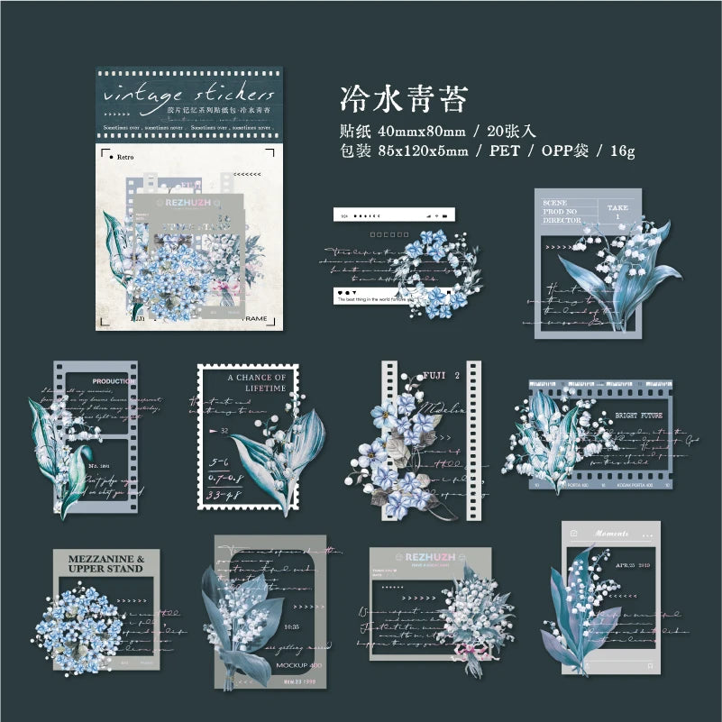 Yoofun 30pcs/lot Vintage Film Boarder Srapbooking Collage Junk Journal Decal Stickers Creative Frame Photo Frame Flower Labels