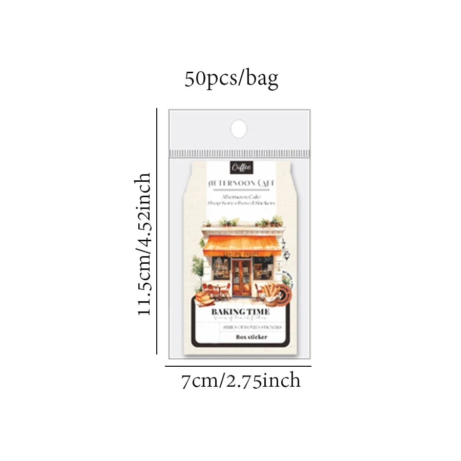 4Style 50Pcs/bag Afternoon Cafe Theme Box Set Stickers Creative Material Decoration DIY Handbook Scrapbook Photo Frame Glasses