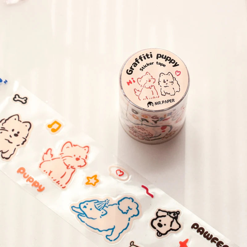 Mr Paper 2rolls/bag kawaii cat and dog diary series tape cute style handbook tape DIY diary photo frame phone case