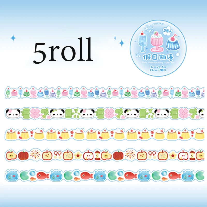 Mr Paper 5rolls/bag Cute Release Shaped Pull Strips Washi Tape Set Masking Tape DIY Water Cup Photo Frame Journal