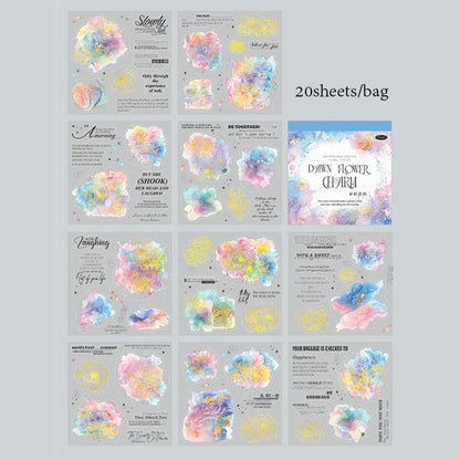 Mr Paper 20Pcs/bag Flower Watercolour Dyeing Foil Stamping Die-cut Sticker Book DIY Handbook Photo Frame Album Calendar