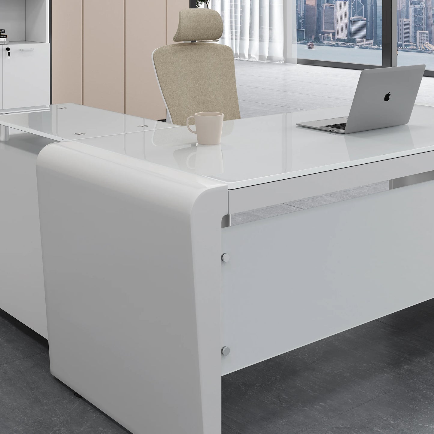 L Shaped White Office Desk Modern Luxury Home Office Workstation Furniture Large Spacious Desktop With Drawers Computer Desk  bo