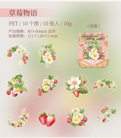 Mr. Paper10pcs/pack Strawberry PET Sticker Pack Fruit Sticker Decoration Scrapbook Photo Frame phone Case laptop Phone Case Gift