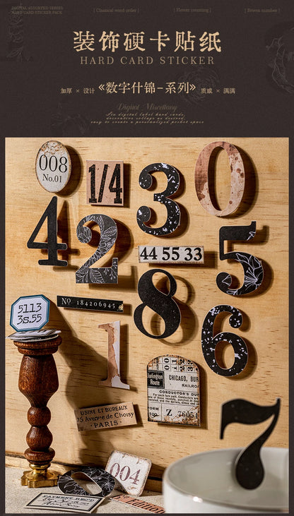 Journal GO 20pcs Creative Hard Card Vintage Numbers Stickers for Photo Frame Scrapbooking Journaling diy Retro Number Sticker