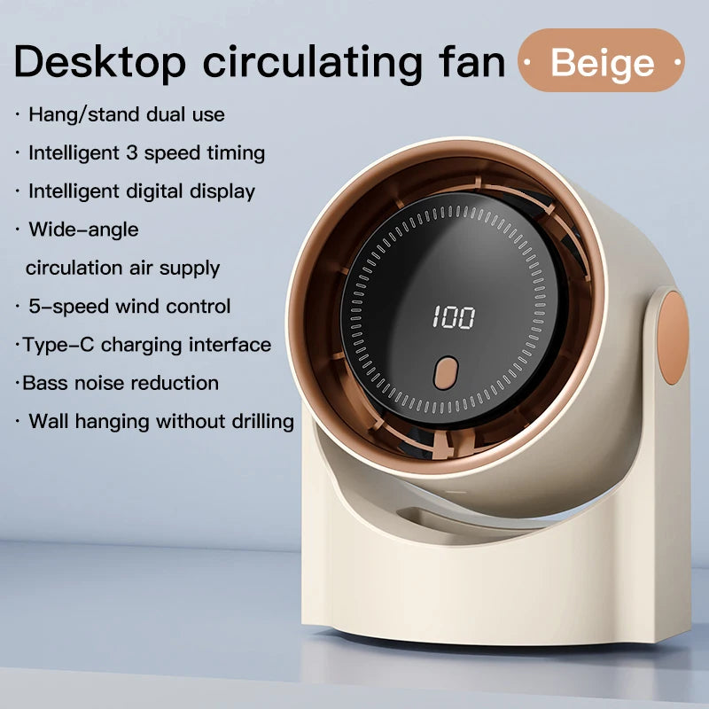 2025 Portable Wall Hanging Fan Digital Display Desktop Fan 100 Wind Speeds  Rechargeable Office Home Electric Mini Fans