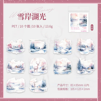 Mr. Paper, 10pcs/pack, Winter Landscape Large-sized PET Stickers, Decorative Collage Scrapbook, Photo Frame, Phone Case,notebook