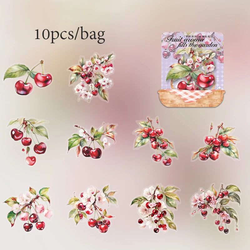 Mr. Paper10pcs/pack Strawberry PET Sticker Pack Fruit Sticker Decoration Scrapbook Photo Frame phone Case laptop Phone Case Gift