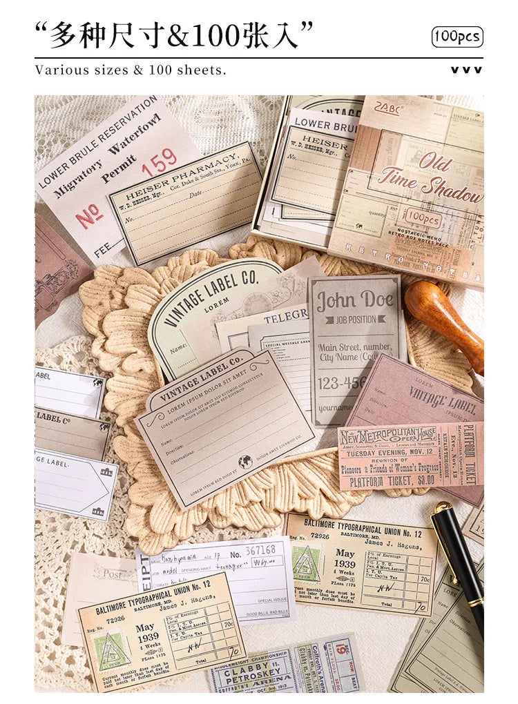 Mr. Paper, Retro Writing Bordered Message Paper, Scrapbook Supplies, Desktop Message, Decorative Notebook Photo Frame 100pcs