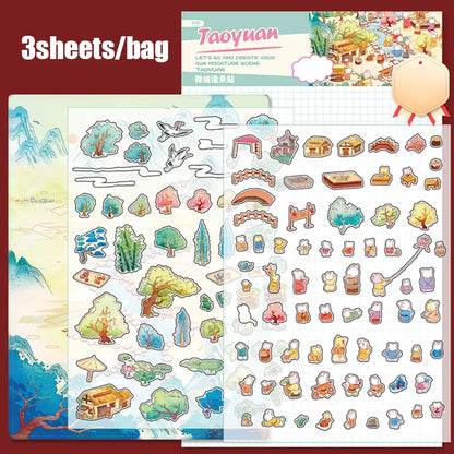 6Style 3Sheets/bag Fun World Stereoscopic Miniature PET Large Scenography Stickers DIY Handbook Scrapbook Photo Frame Notebook