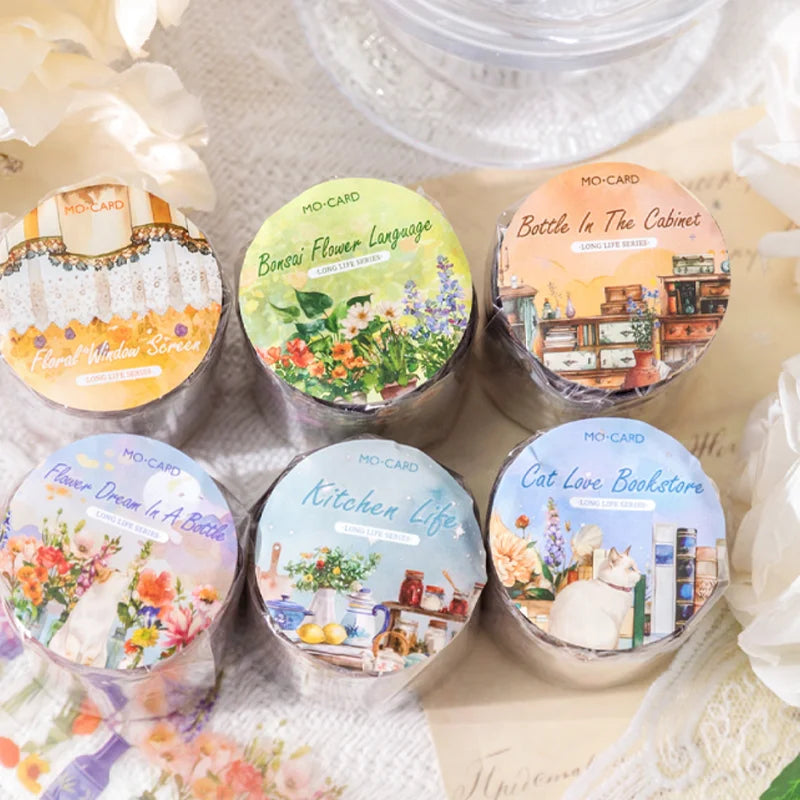 Mr Paper 3rolls/bag Long Life Series White Ink Shaped Tape Masking Tape Handmade DIY Glasses Journal Photo Frame
