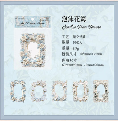 10Sheets/Bag Hollow Relief Retro Frame Collage Card European Flower Photo Frame Hand Account Decoration Material