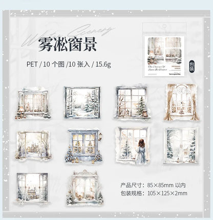 Mr. Paper, 10pcs/pack, Winter Landscape Large-sized PET Stickers, Decorative Collage Scrapbook, Photo Frame, Phone Case,notebook