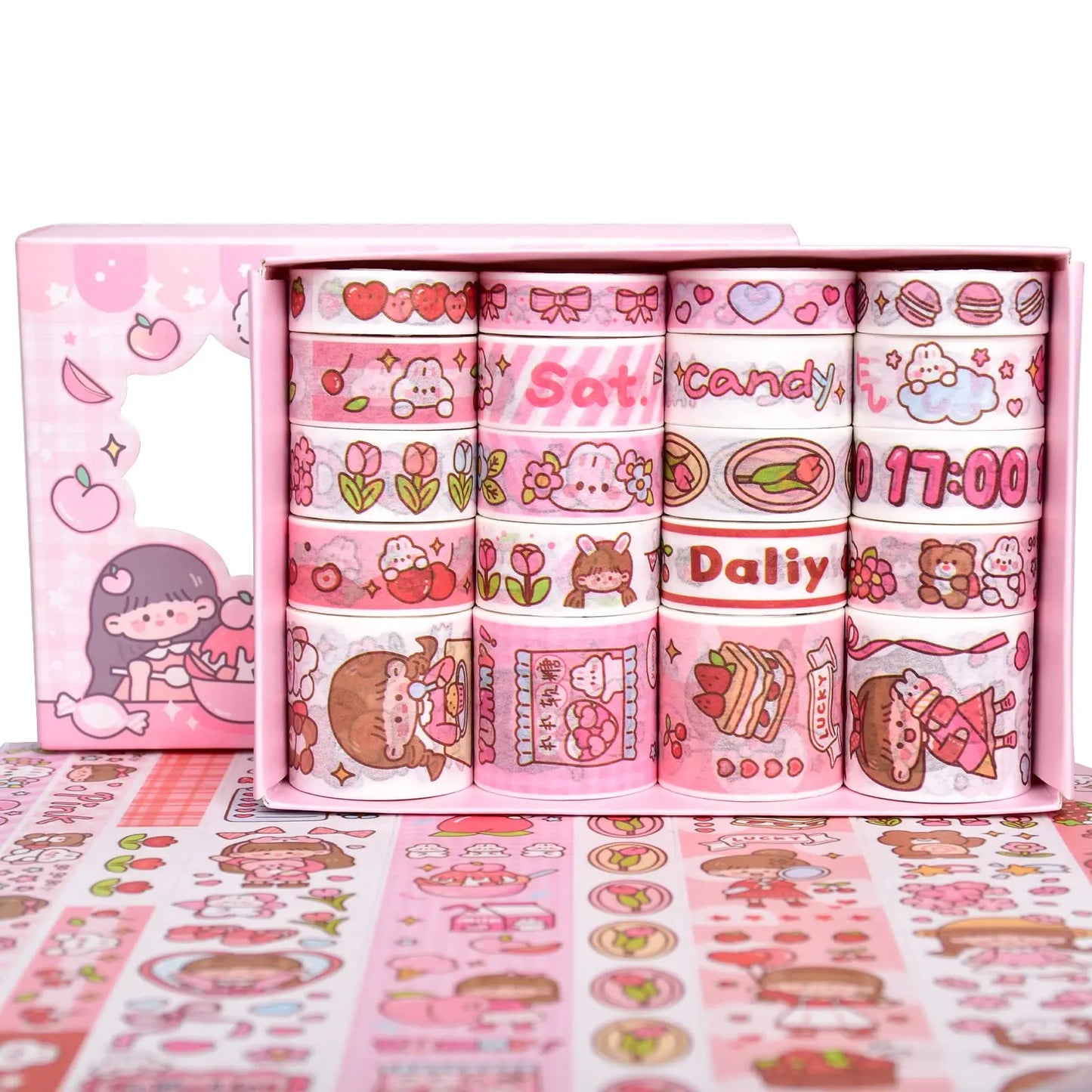 20 Rolls Cute Girl Washi Tape Set, DIY Aesthetic Masking Sticker, Photo Frame Laptop Keyboard Phone Case Wall Decorative Sticker