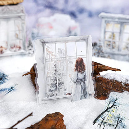 Mr. Paper 6Style 10Pcs/bag Winter Landscape Theme Large Size PET Stickers DIY Handbook Scrapbook Photo Frame Calendar Decoration