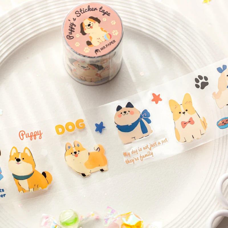 Mr Paper 2rolls/bag kawaii cat and dog diary series tape cute style handbook tape DIY diary photo frame phone case