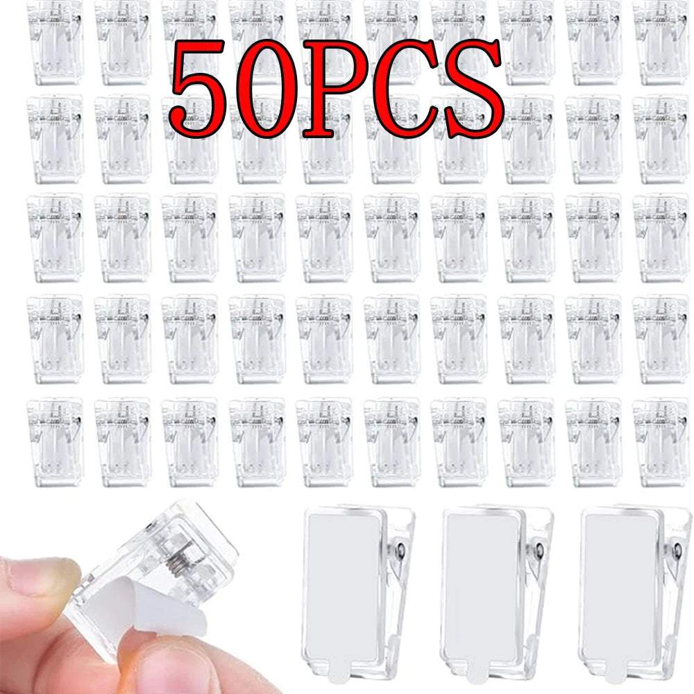 50PCS Self-adhesive Clip Plastic Transparent Wall Clip Poster Photo Wall Hanging Spring Clip Decorative Clip Multifunction Clip
