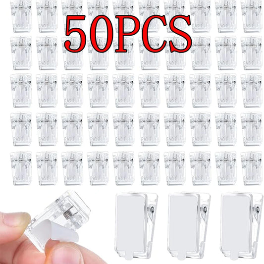 50PCS Self-adhesive Clip Plastic Transparent Wall Clip Poster Photo Wall Hanging Spring Clip Decorative Clip Multifunction Clip