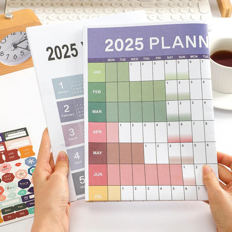 New 2025 English Wall Calendar Single Sheet Annual Wall Hanging Calendar Blank Gird Memo Daily Planner Simple Room Decoration