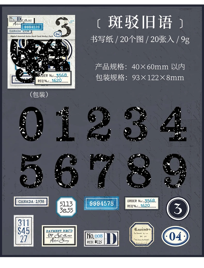 Journal GO 20pcs Creative Hard Card Vintage Numbers Stickers for Photo Frame Scrapbooking Journaling diy Retro Number Sticker