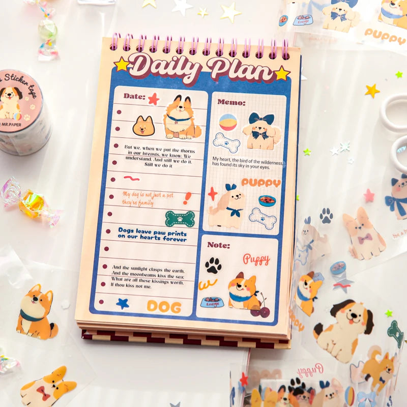 Mr Paper 2rolls/bag kawaii cat and dog diary series tape cute style handbook tape DIY diary photo frame phone case