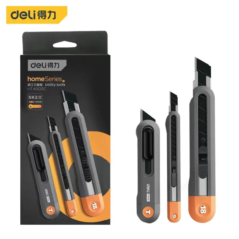 Deli 3pc Set Utility Knife Art Carving Knife Cutter School Suplies Cut Tools Wallpaper Stationery Express Delivery Safe Knife
