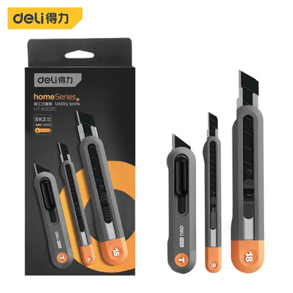 Deli 3pc Set Utility Knife Art Carving Knife Cutter School Suplies Cut Tools Wallpaper Stationery Express Delivery Safe Knife