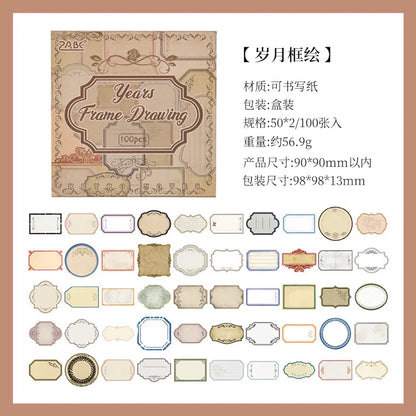 Mr. Paper, Retro Writing Bordered Message Paper, Scrapbook Supplies, Desktop Message, Decorative Notebook Photo Frame 100pcs