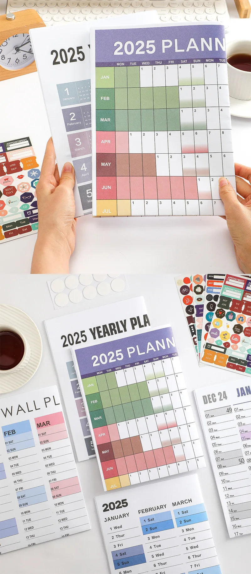 New 2025 English Wall Calendar Single Sheet Annual Wall Hanging Calendar Blank Gird Memo Daily Planner Simple Room Decoration