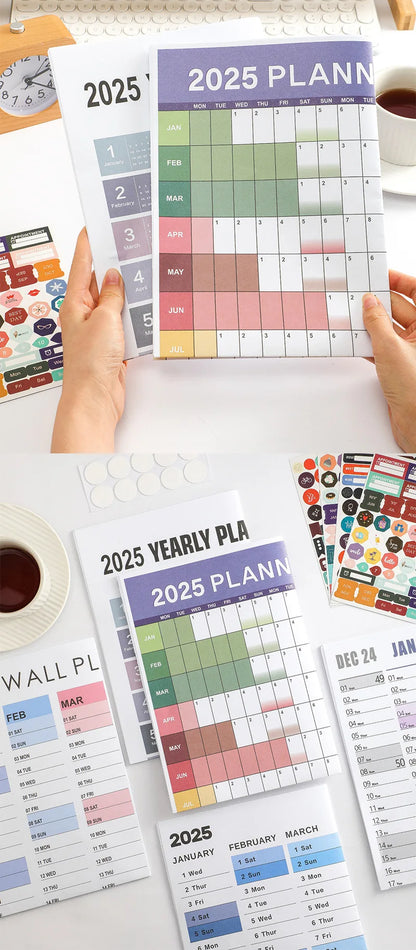 New 2025 English Wall Calendar Single Sheet Annual Wall Hanging Calendar Blank Gird Memo Daily Planner Simple Room Decoration