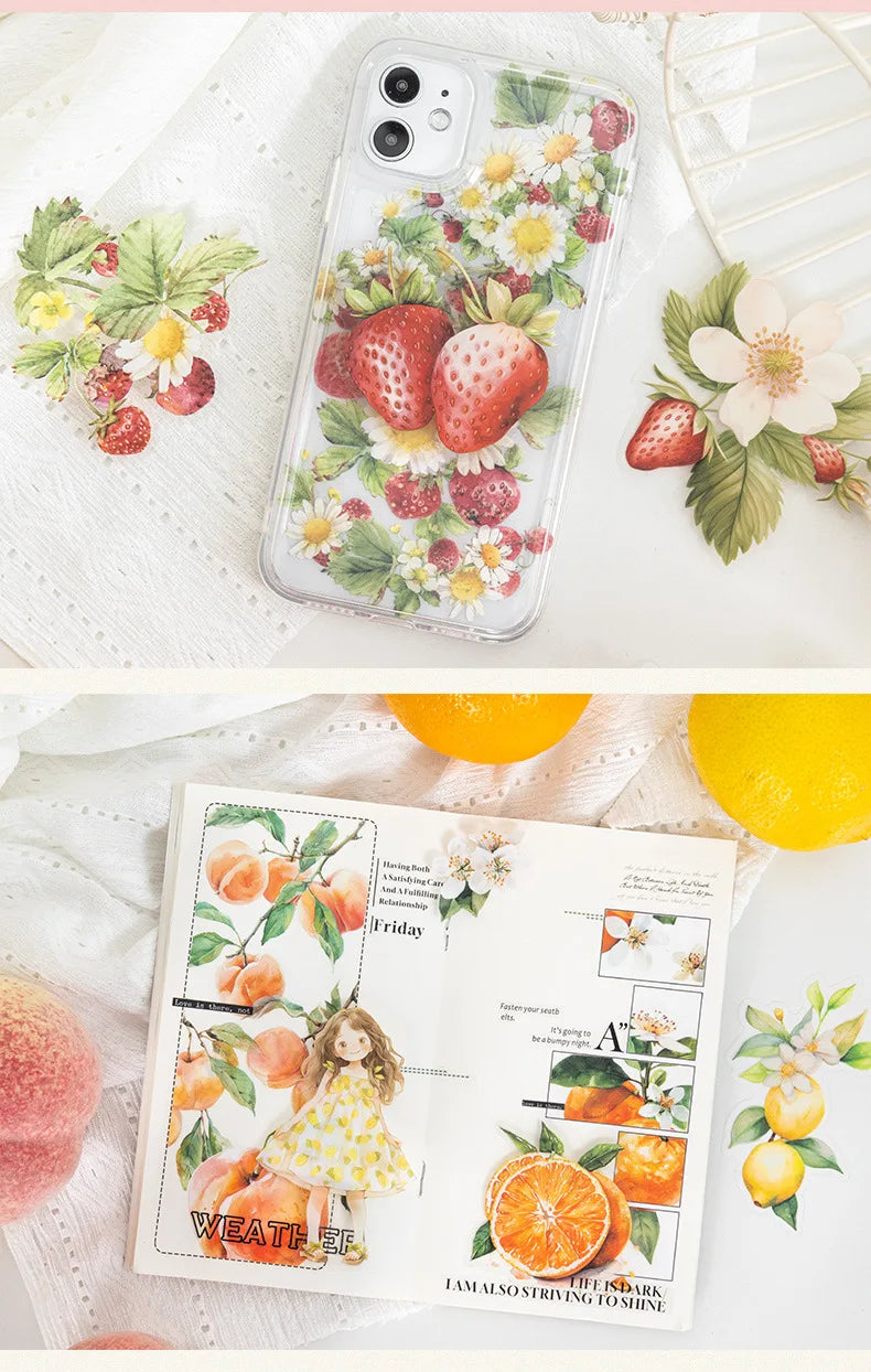 Mr. Paper10pcs/pack Strawberry PET Sticker Pack Fruit Sticker Decoration Scrapbook Photo Frame phone Case laptop Phone Case Gift