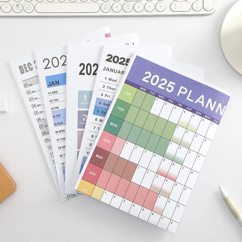 New 2025 English Wall Calendar Single Sheet Annual Wall Hanging Calendar Blank Gird Memo Daily Planner Simple Room Decoration