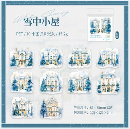 Mr. Paper, 10pcs/pack, Winter Landscape Large-sized PET Stickers, Decorative Collage Scrapbook, Photo Frame, Phone Case,notebook