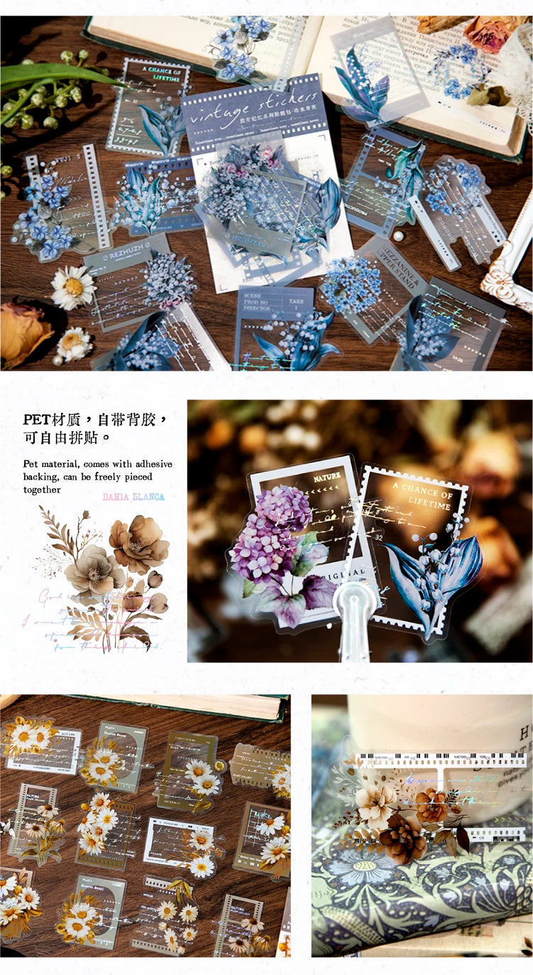 Yoofun 30pcs/lot Vintage Film Boarder Srapbooking Collage Junk Journal Decal Stickers Creative Frame Photo Frame Flower Labels